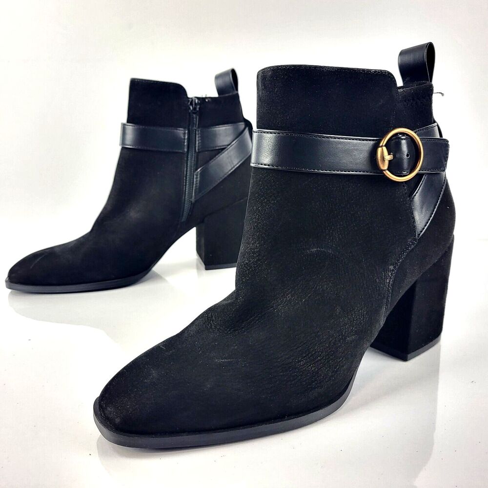 Vionic Tenley Ankle Boot Square Toe Suede Black water repellent